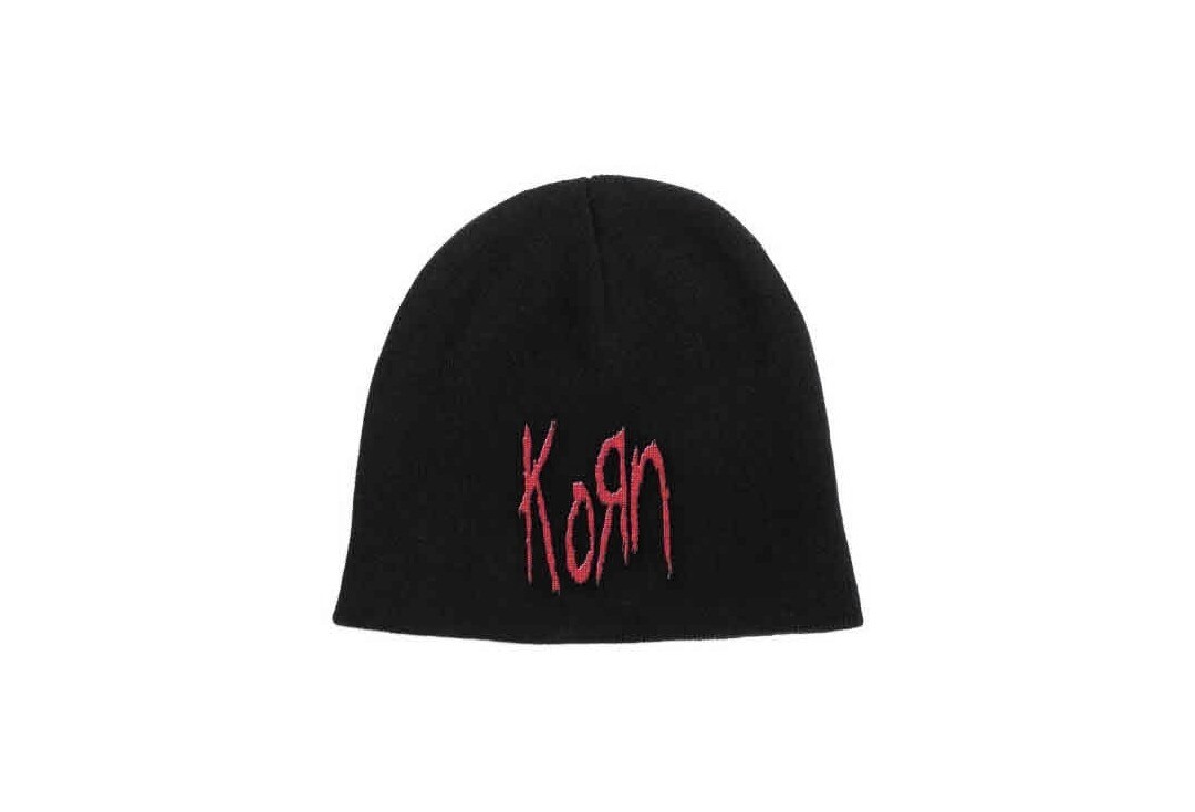 Official Band Merch | Korn - Red Logo 3D Embroidered Official Knitted Beanie Hat