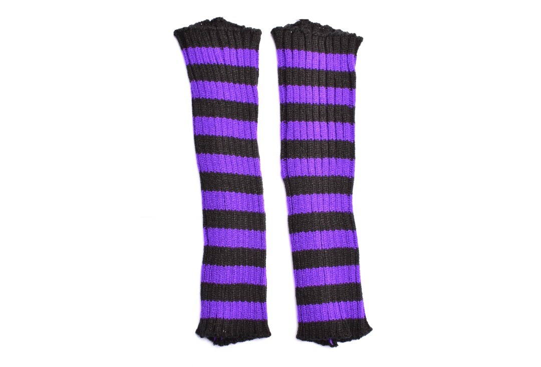 Purple & Black Stripe Tilly Knitted Poizen Industries Arm-Warmers - Flat