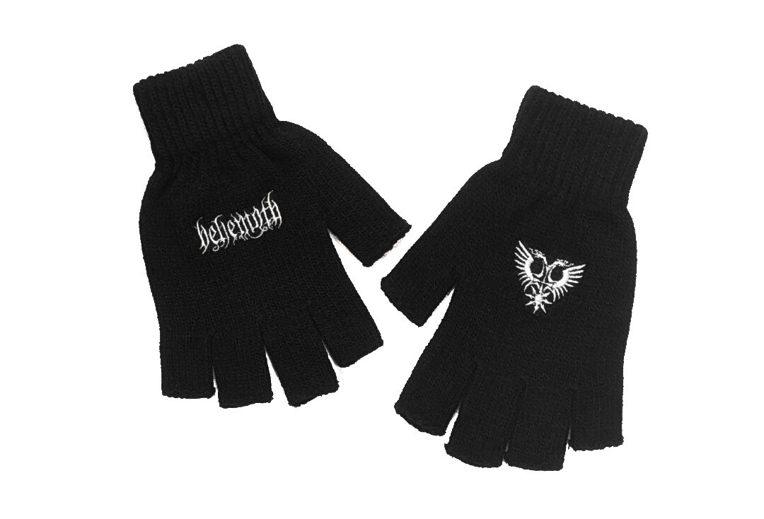 Official Band Merch | Behemoth - Logo Embroidered Knitted Fingerless Gloves