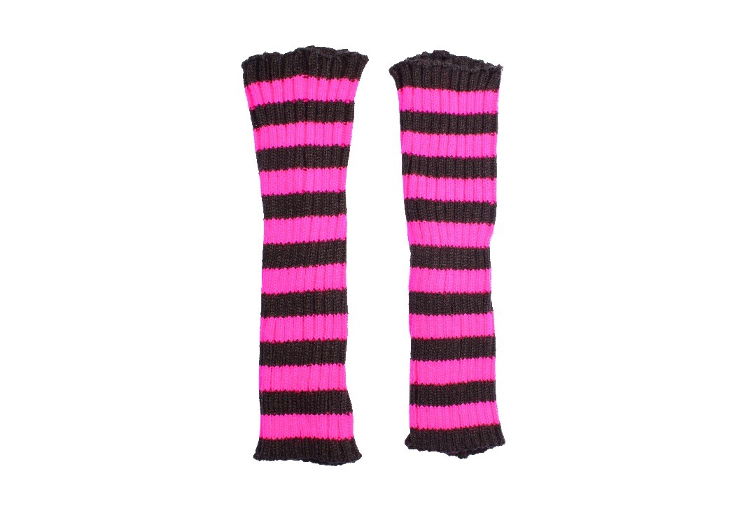 Pink & Black Stripe Tilly Knitted Poizen Industries Arm-Warmers - Flat