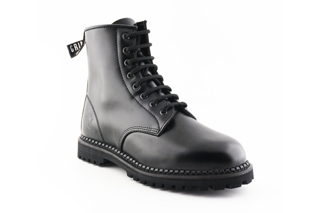 Cedric CS Grinders Black Leather Boots - Front