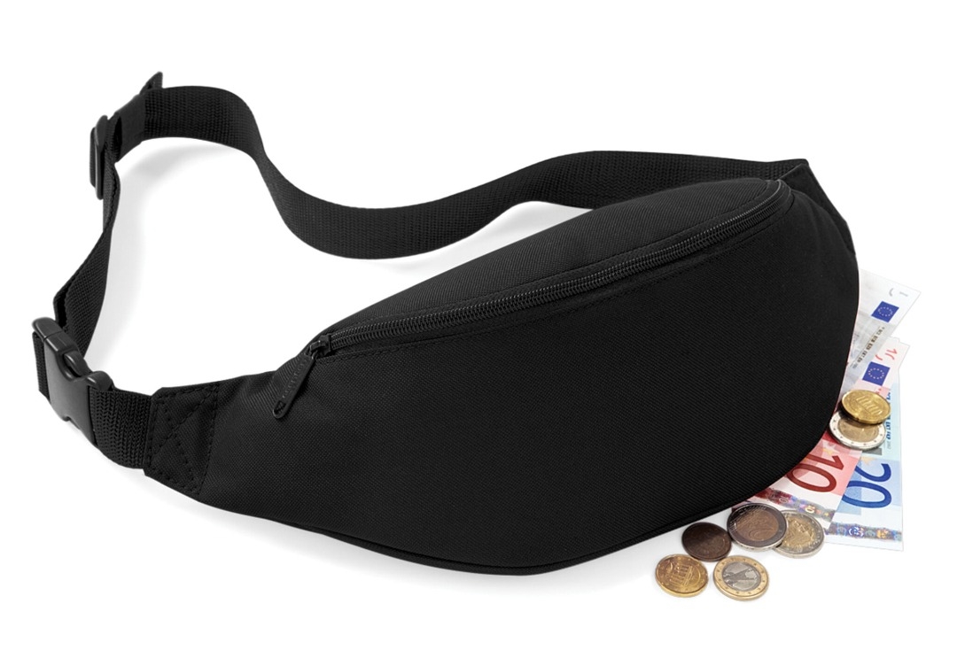 Black Double Pocket Bum Bag