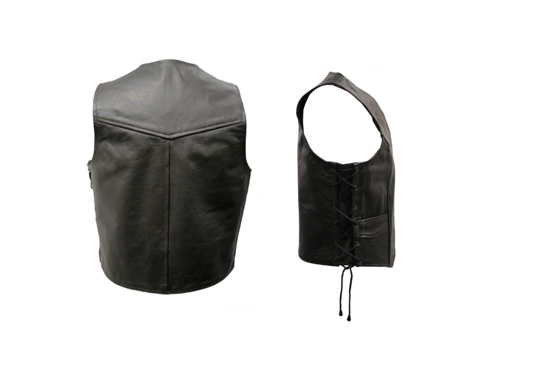 Skintan Leather | Black Leather Men's Lace Side Waistcoat - Back & Side