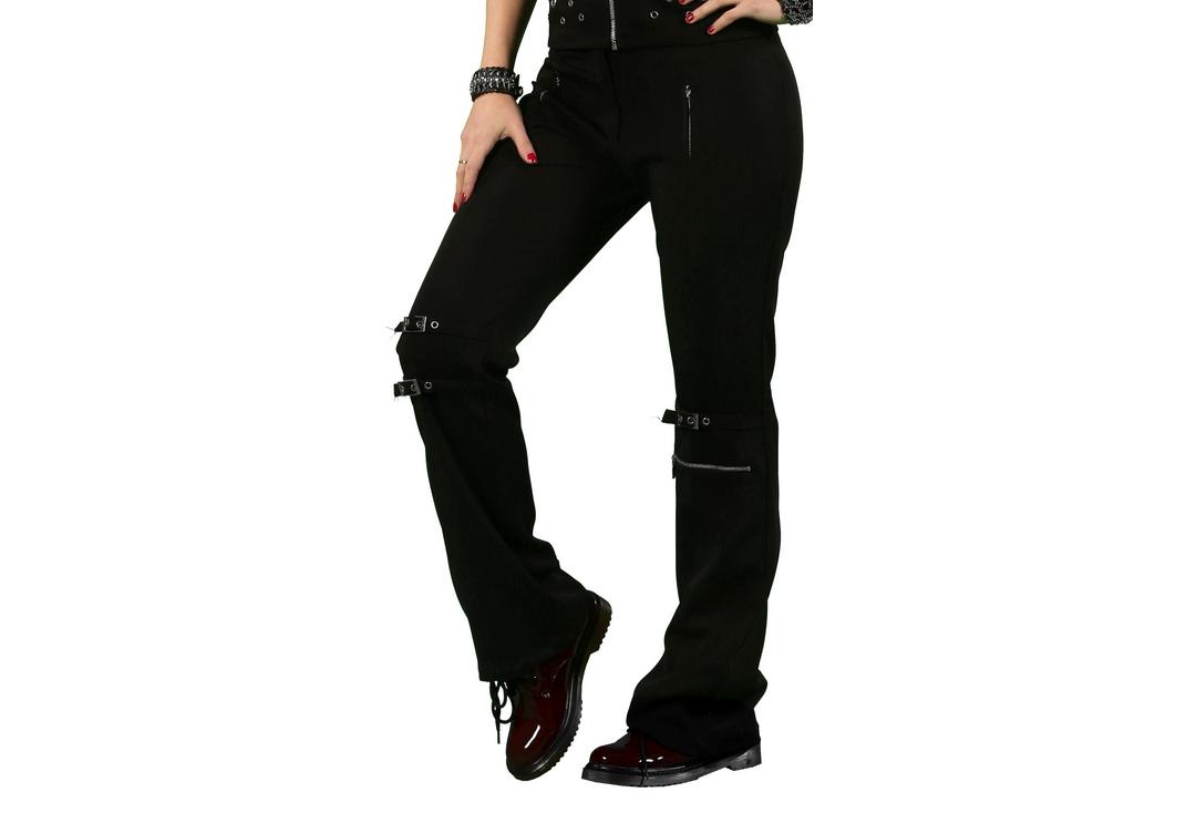 Void Clothing | Black Zip & Strap Detail Boot-Cut Trousers - Front 1