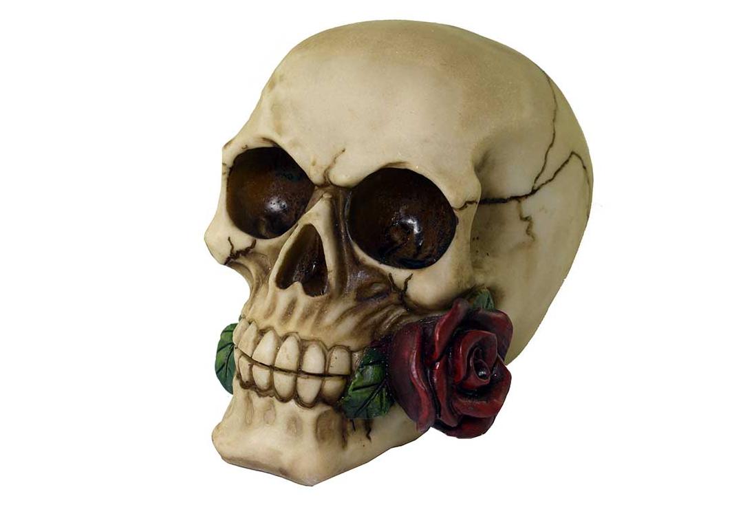 Void Clothing | Single Red Rose Skull Decoration