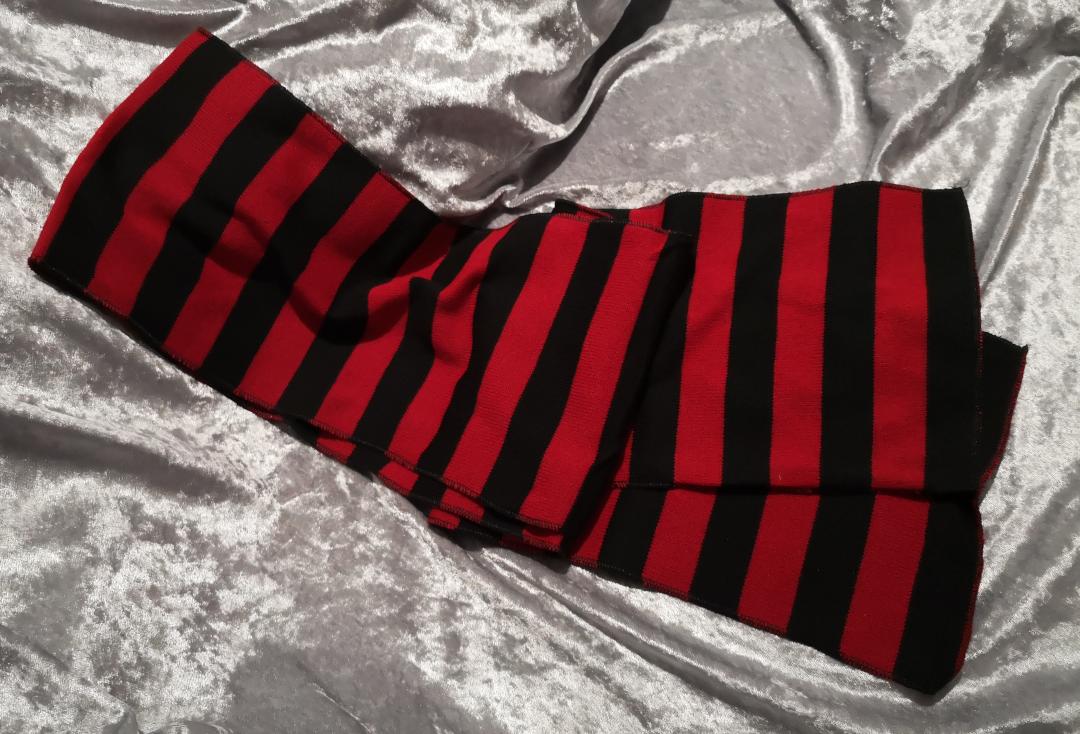 Death Kitty | Black & Red Stripe Knitted Acrylic Scarf - Main