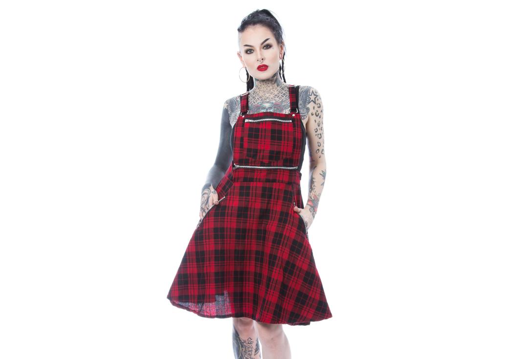 Heartless | Red & Black Tartan Heartless Maude Pinafore Dress - Front