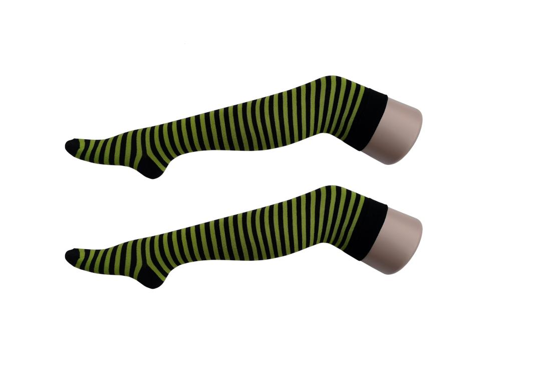 Macahel | Lime Green Thin Stripe Over The Knee Socks