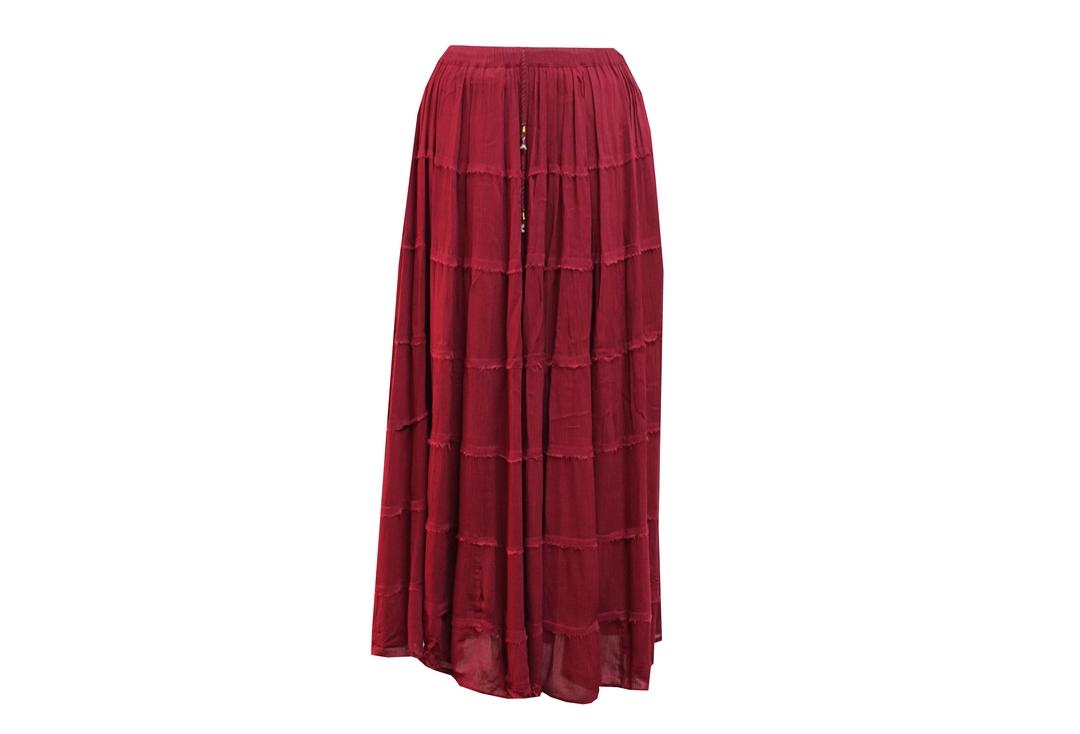 Void Clothing | Wine Hippy Tiered Crinkle Skirt - Front
