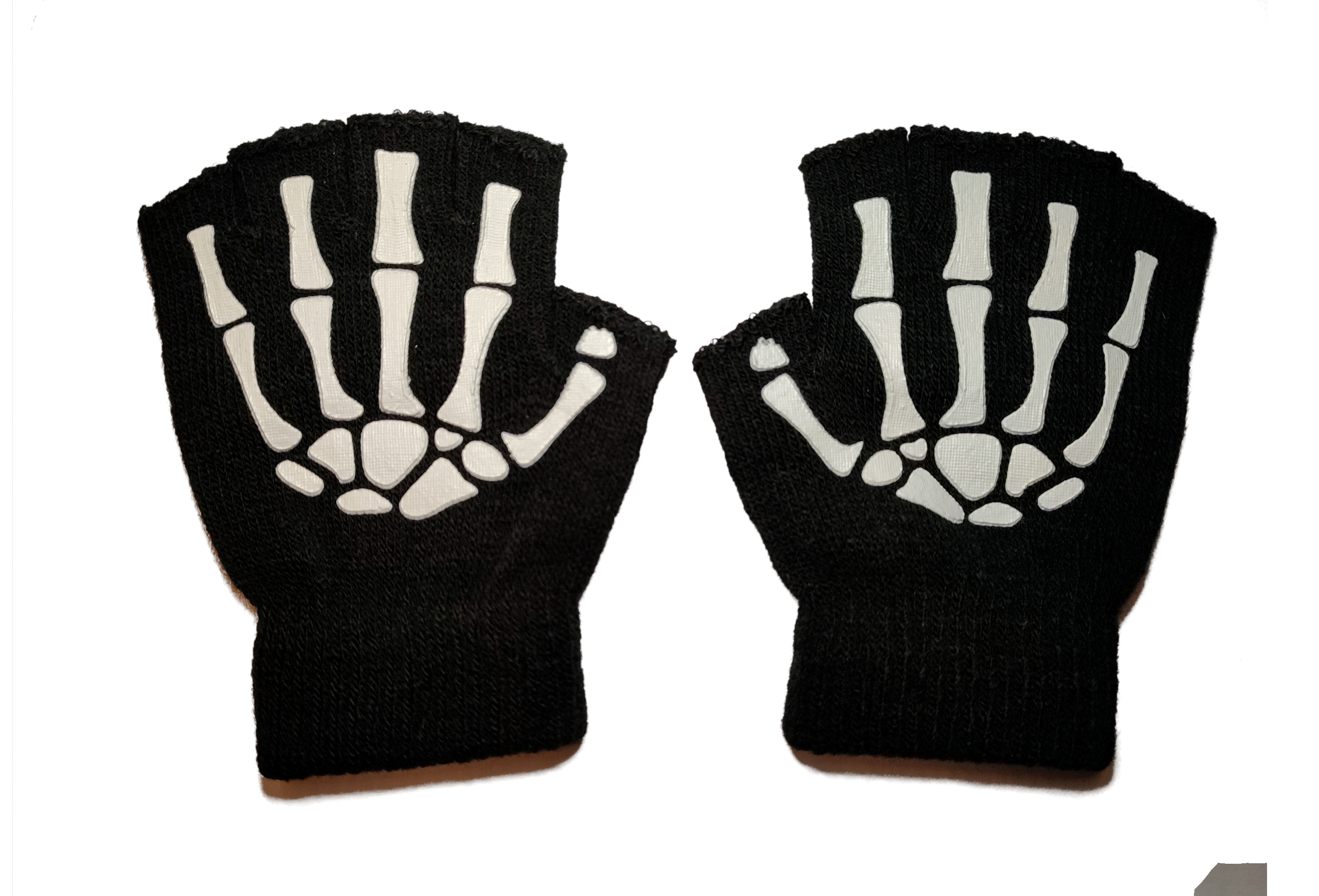 Void Clothing | Black With White Skele Hand Print Fingerless Gloves
