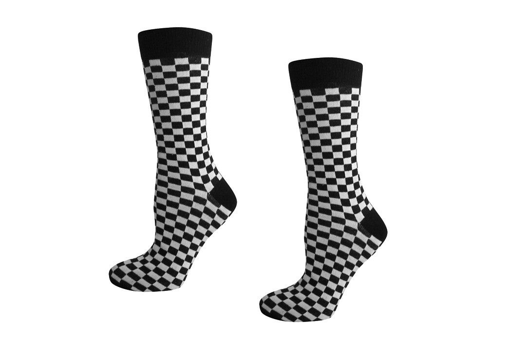 White & Black Chequered Macahel Men's Socks