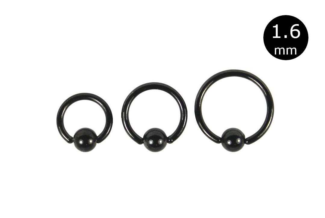 Body Jewellery | Black PVD Surgical Steel Ball Closure Ring 1.6mm