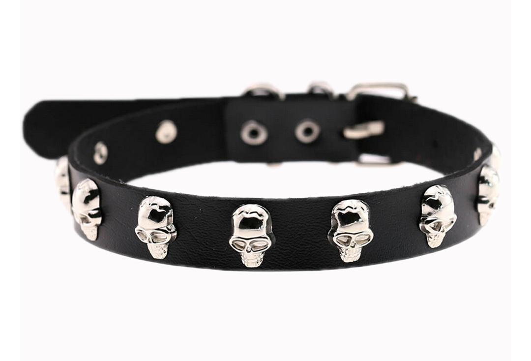 Banned | Black Lestrange Skull Studded Collar - Plain View