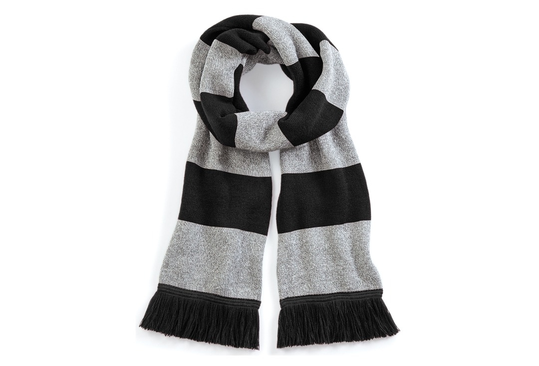 Marl Grey & Black Stripe Tassel Scarf