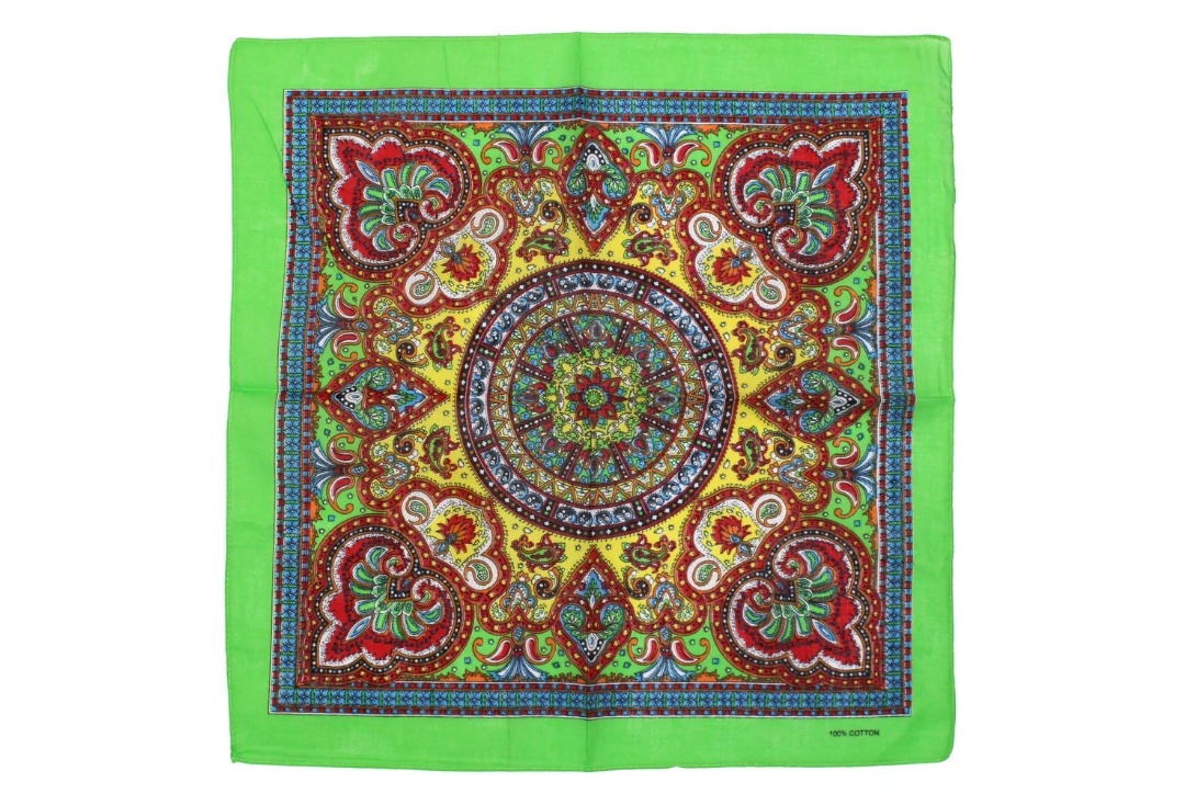 Lime Green Edged Vintage Style Paisley Cotton Bandana