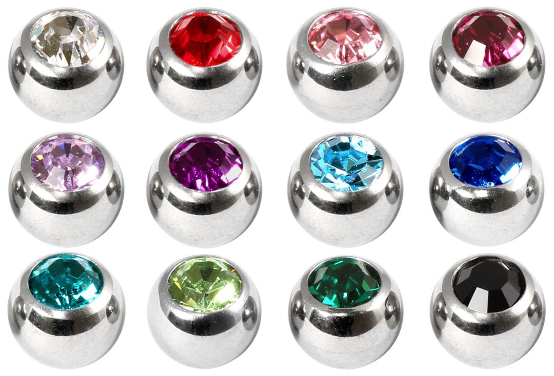 Body Jewellery | Coloured Gem Surgical Steel Threaded Ball - All Colours