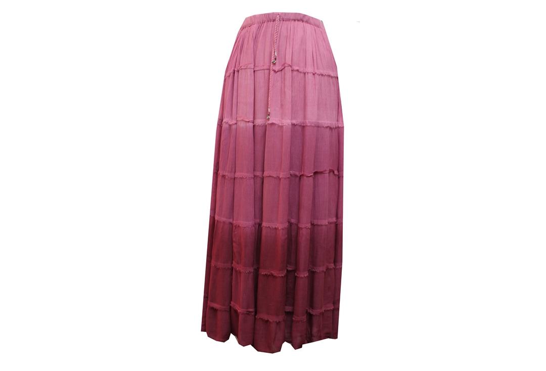 Void Clothing | Wine Fade Hippy Tiered Crinkle Skirt - Front