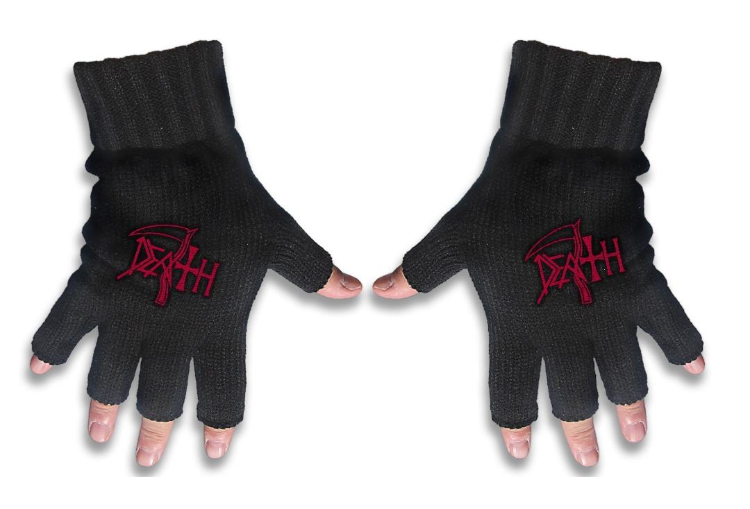 Official Band Merch | Death - Red Logo Embroidered Knitted Finger-less Gloves