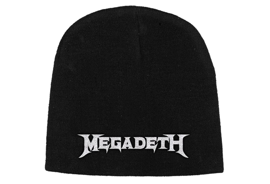 Official Band Merch | Megadeth - White Logo Embroidered Official Knitted Beanie Hat