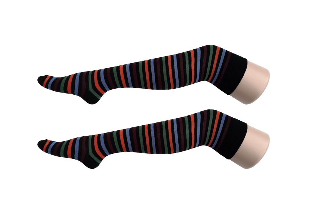 Macahel | Five Colour Thin Stripe Over The Knee Socks