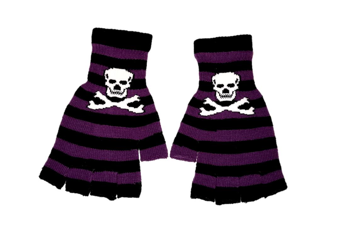 Macahel | Purple & Black Stripe Skull Short Fingerless Gloves