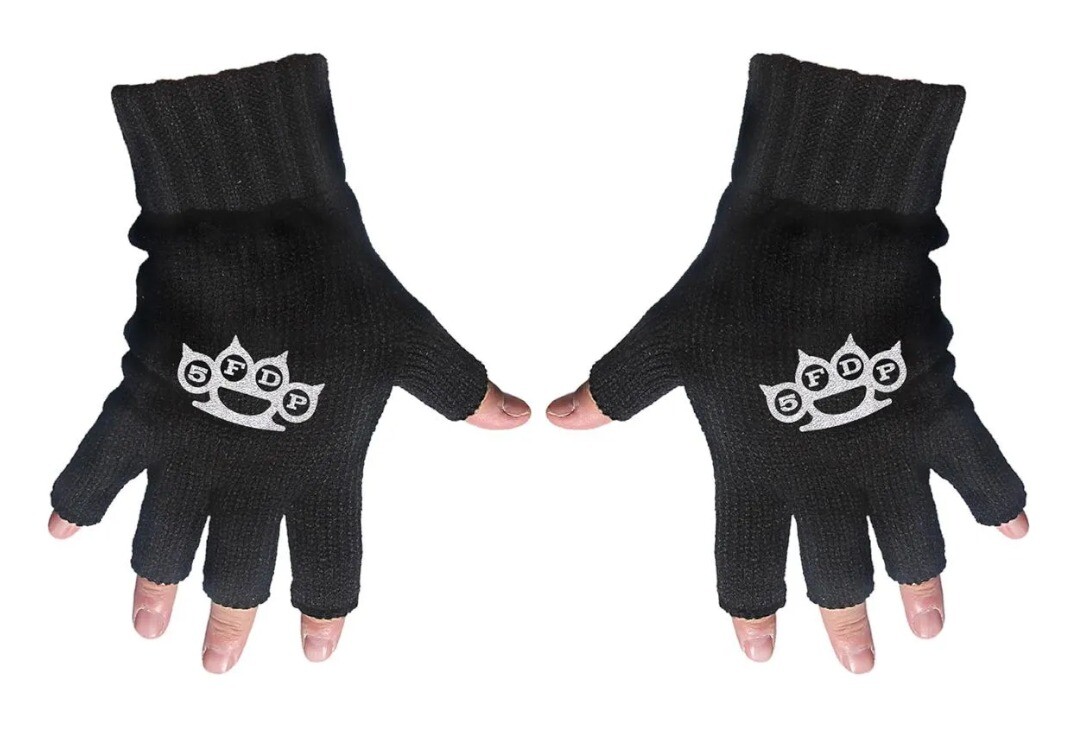 Official Band Merch | Five Finger Death Punch - 5FDP Logo Embroidered Knitted Fingerless Gloves