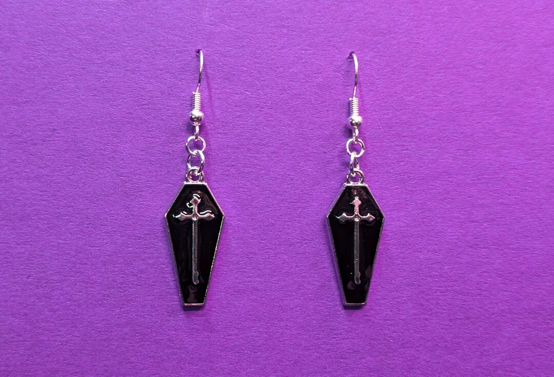 Gaslight Jewellery | Black Coffin Cross Earrings