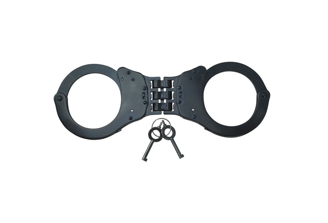 Black Coated Heavy Duty Hinged Handcuffs - Flat