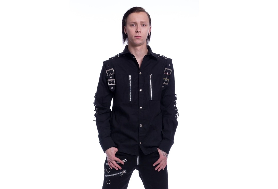 Ramses Black Long Sleeve Lacing Detail Poizen Industries Shirt - Front