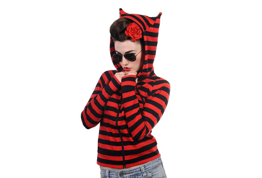 Banned Apparel | Black & Red Stripe Cat Ears Hood Top
