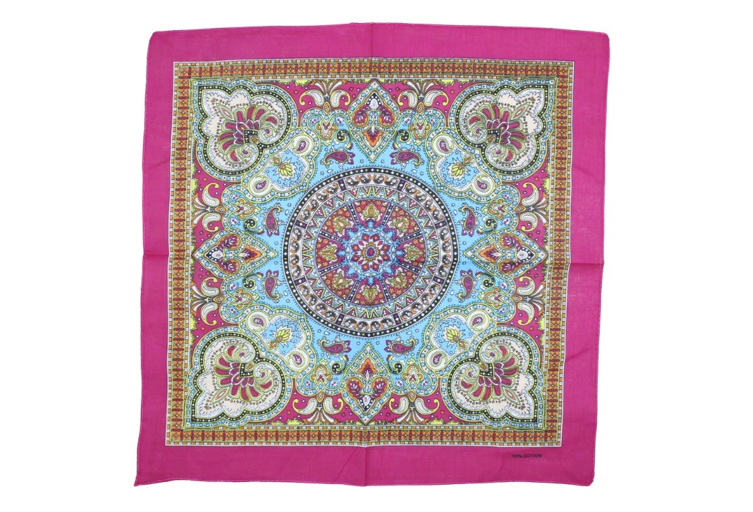 Pink Edged Vintage Style Paisley Cotton Bandana