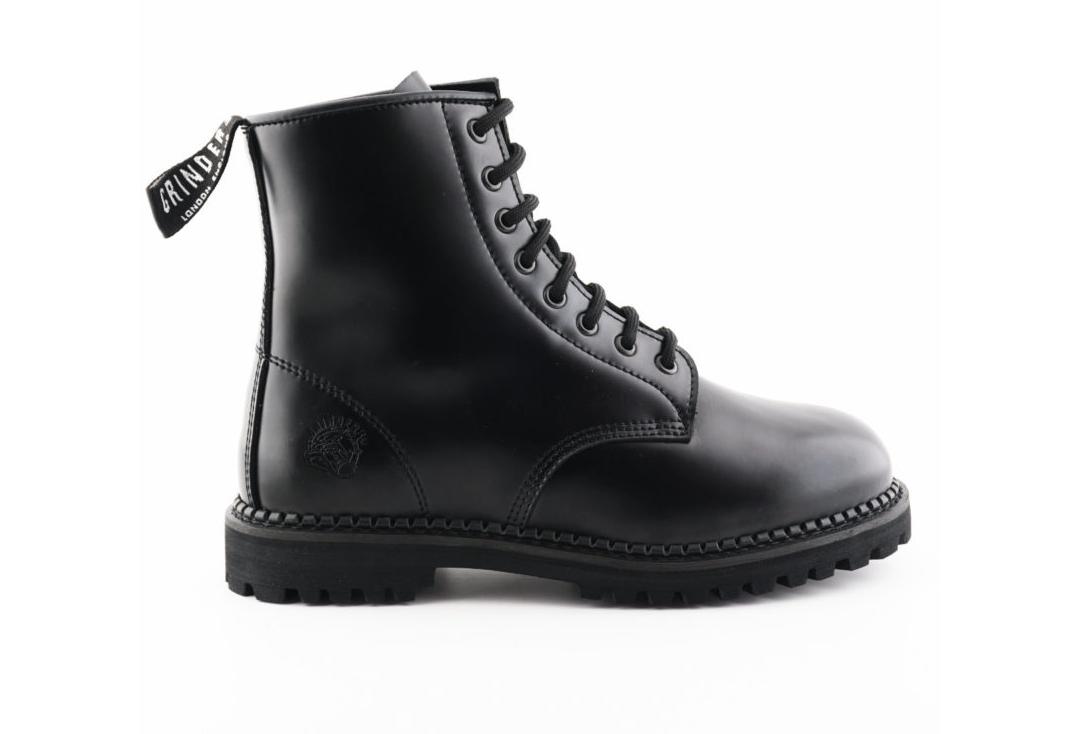 Grinders | Cedric Women's Black Leather Boots - Outer Side View