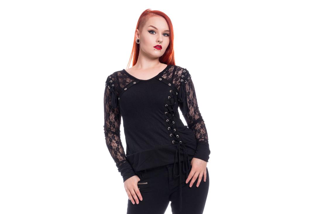 Poizen Industries | Hasel Black Lace Detail Long Sleeve Top - Front