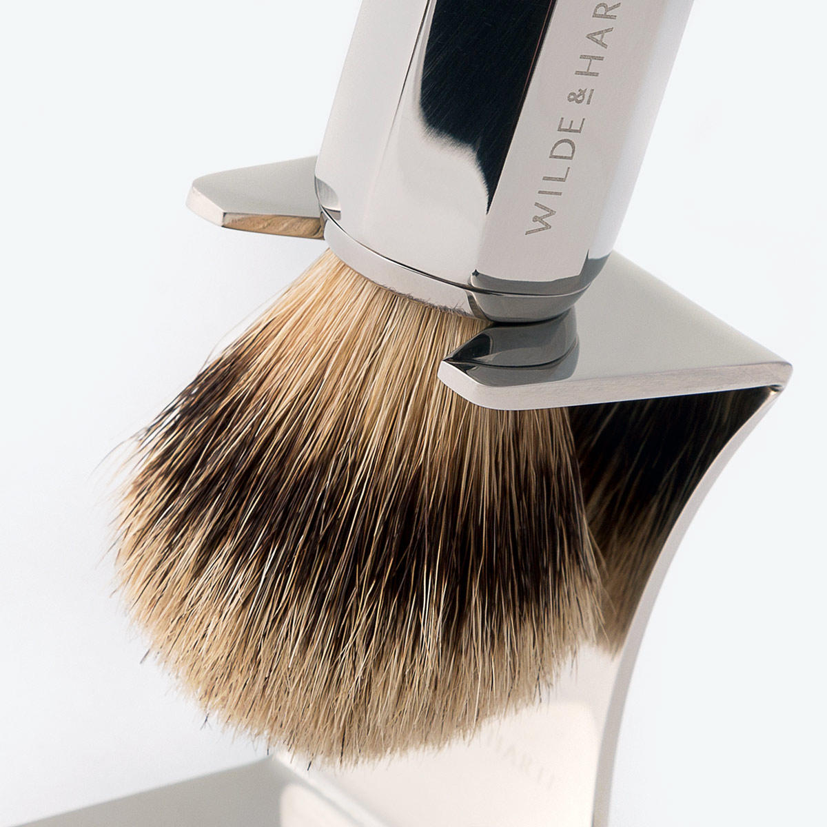 Badger Hair Shaving Brush in Stainless Steel Stand