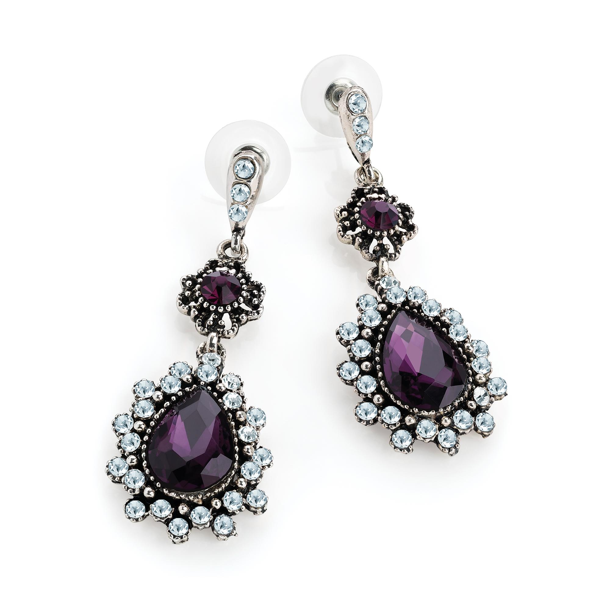 Earrings 8 99 Antique Silver Effect And Purple Oval Drop Earrings