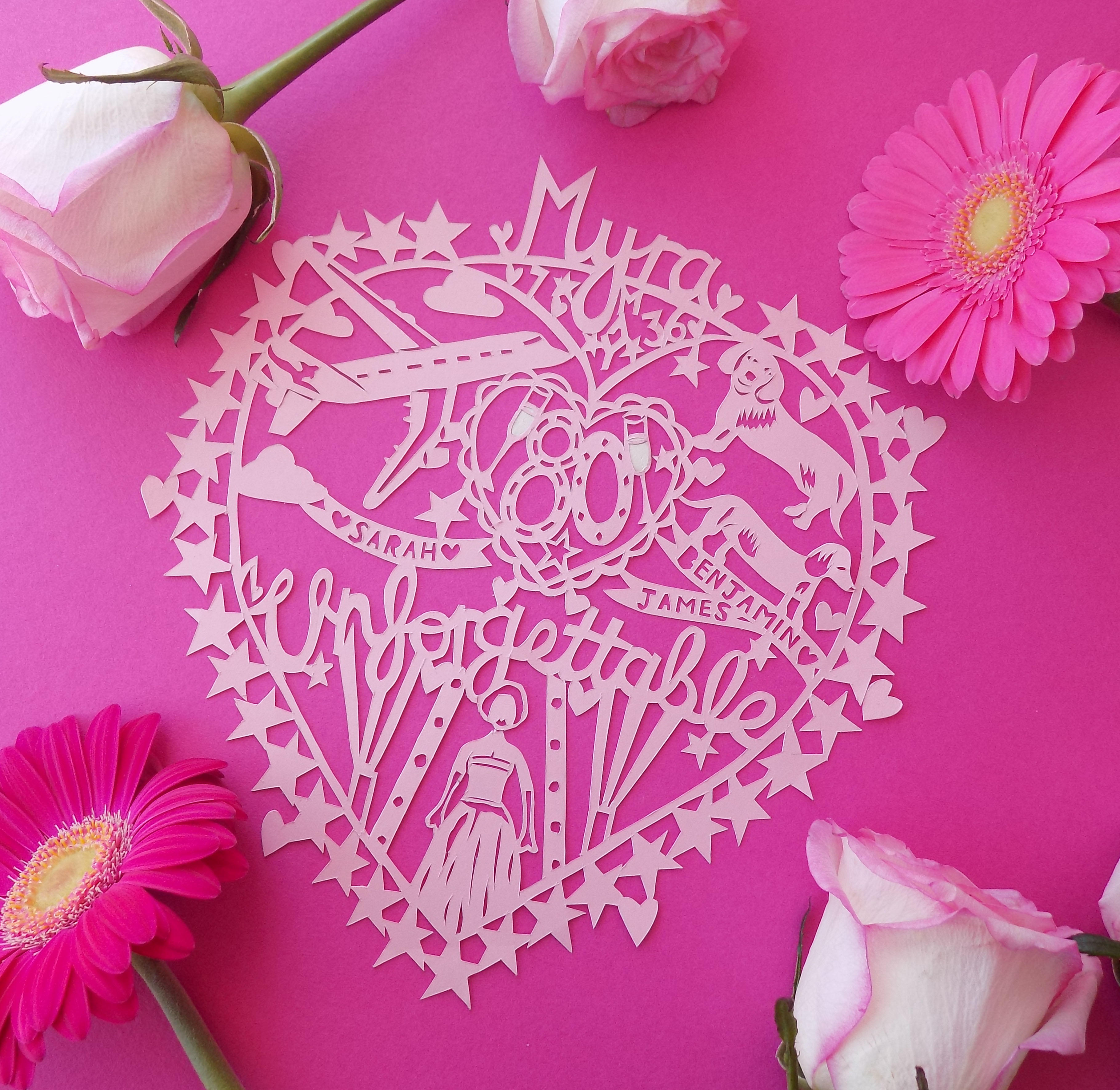 Close up of hand drawn paper cut love heart