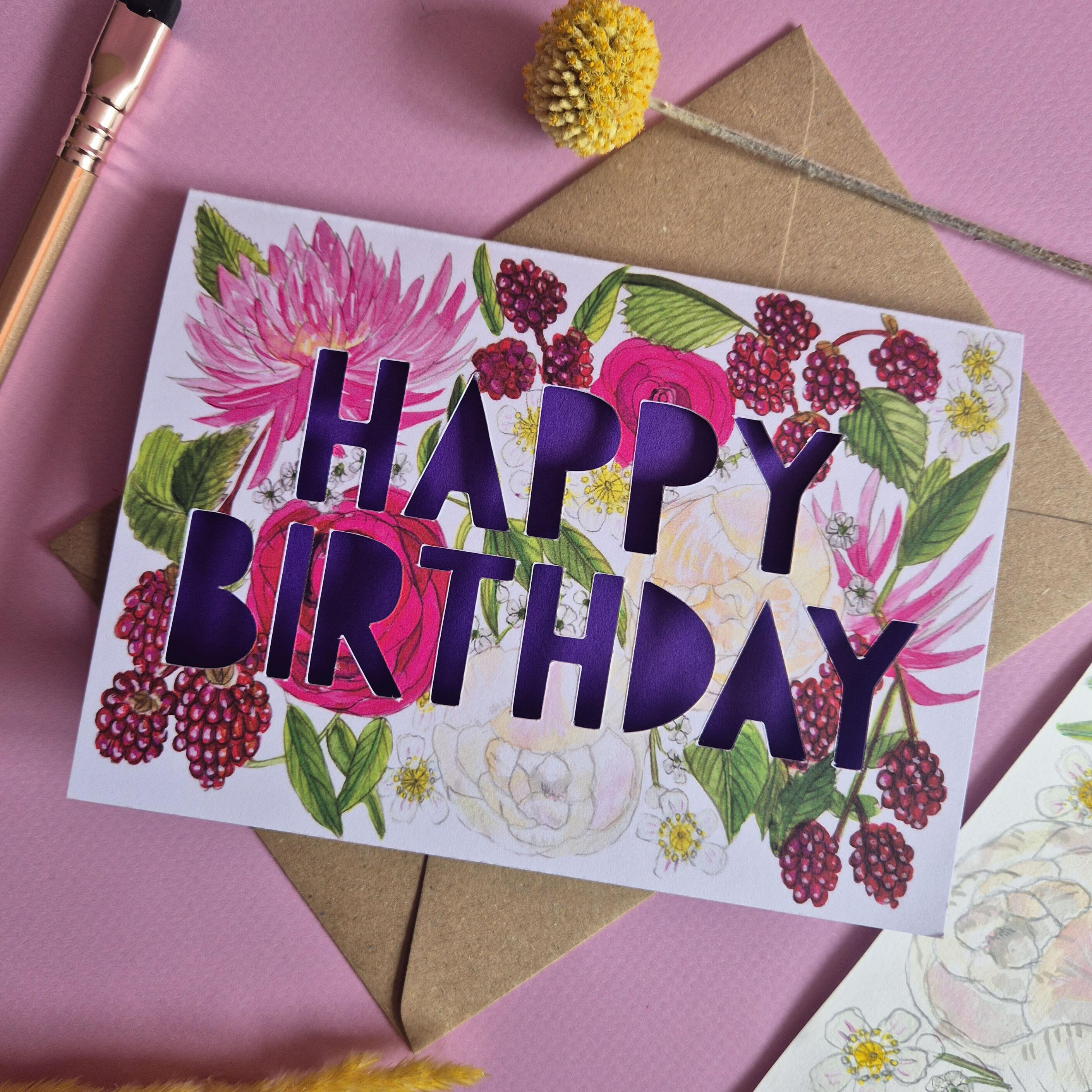 Raspberry Birthday Card | Miss Bespoke Papercuts
