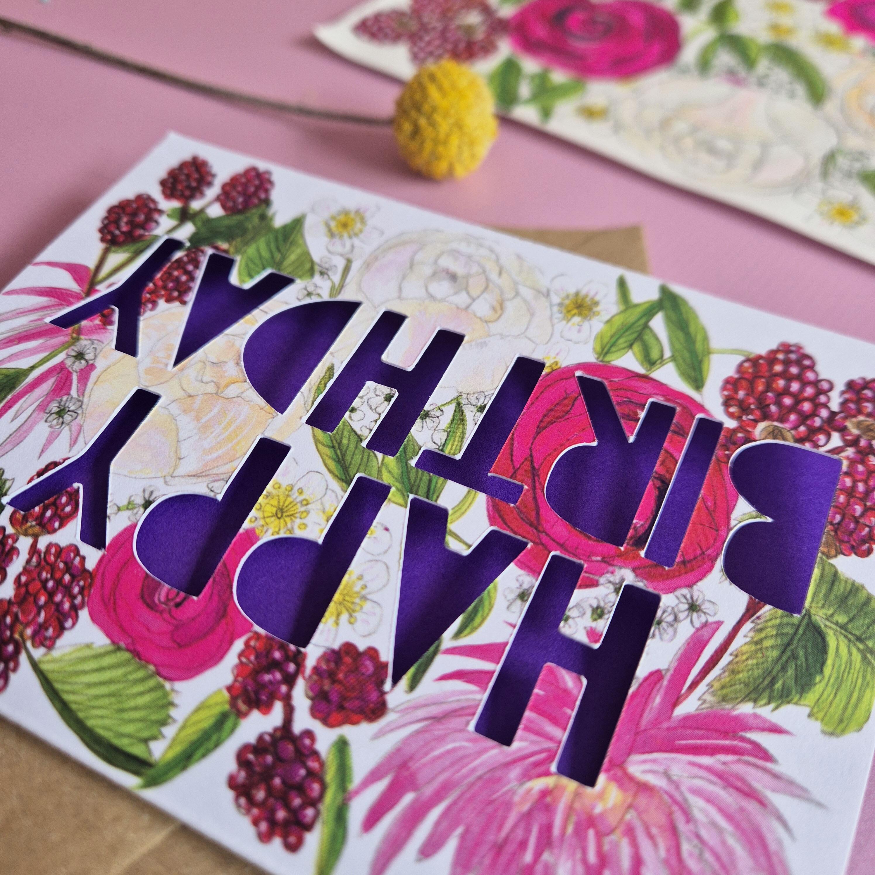 Raspberry Birthday Card | Miss Bespoke Papercuts