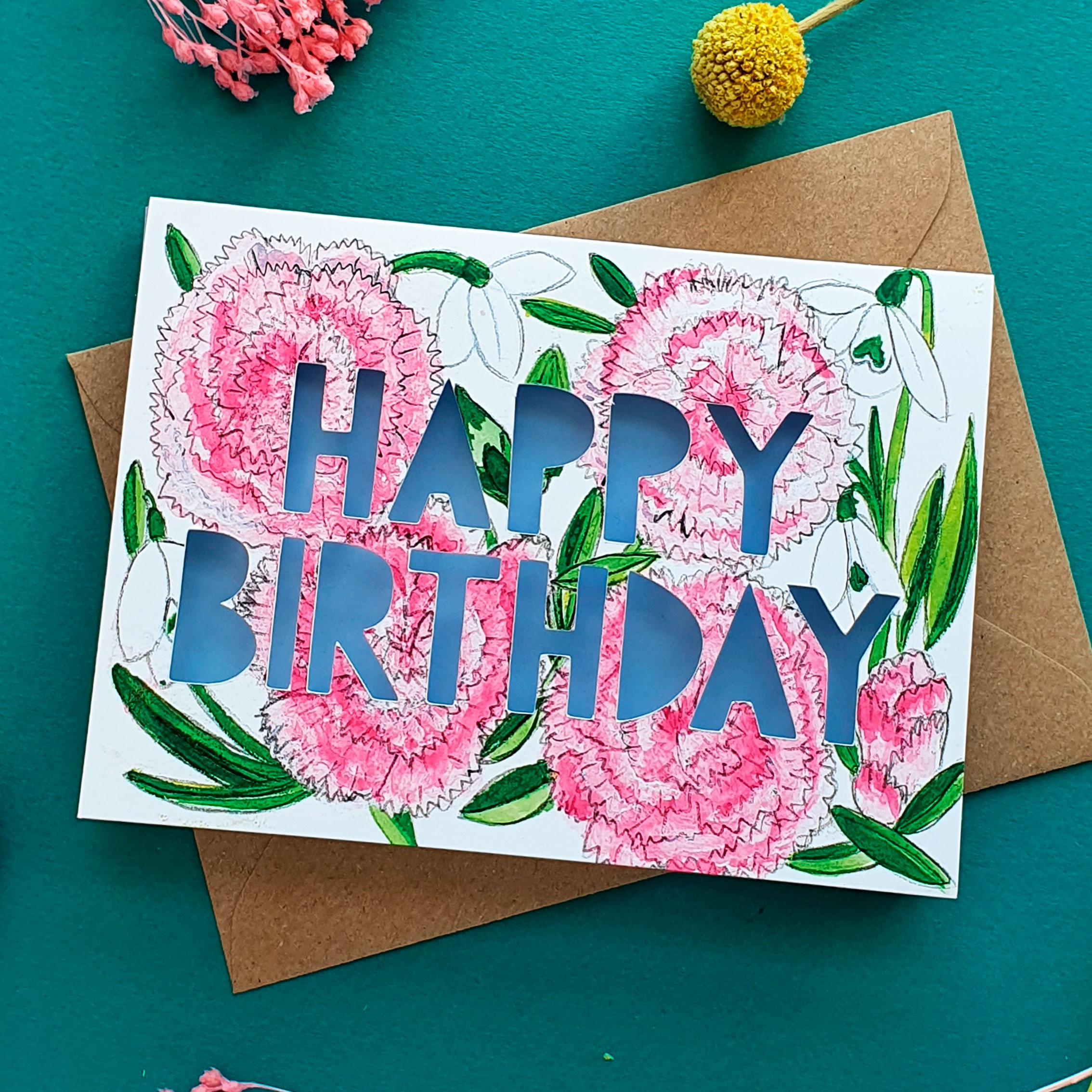 January Birth Flower Birthday Card | Miss Bespoke Papercuts