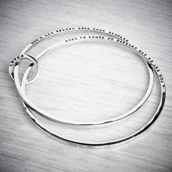 Silver Personalised Double Bangle
