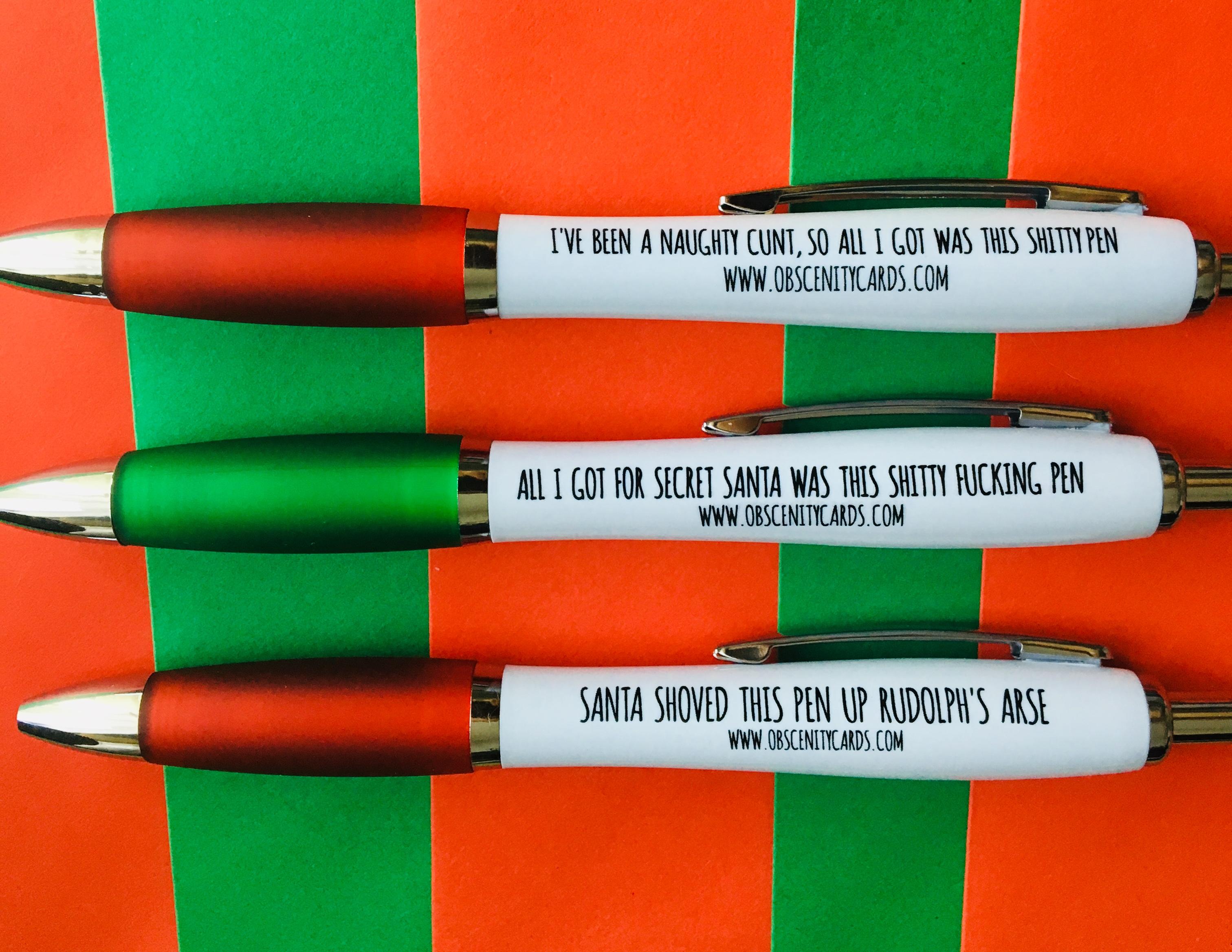 Obscene funny christmas pens. Obscene Funny Cards, Pens, Party Hats, Key rings, Magnets, Lighters & Loads More!