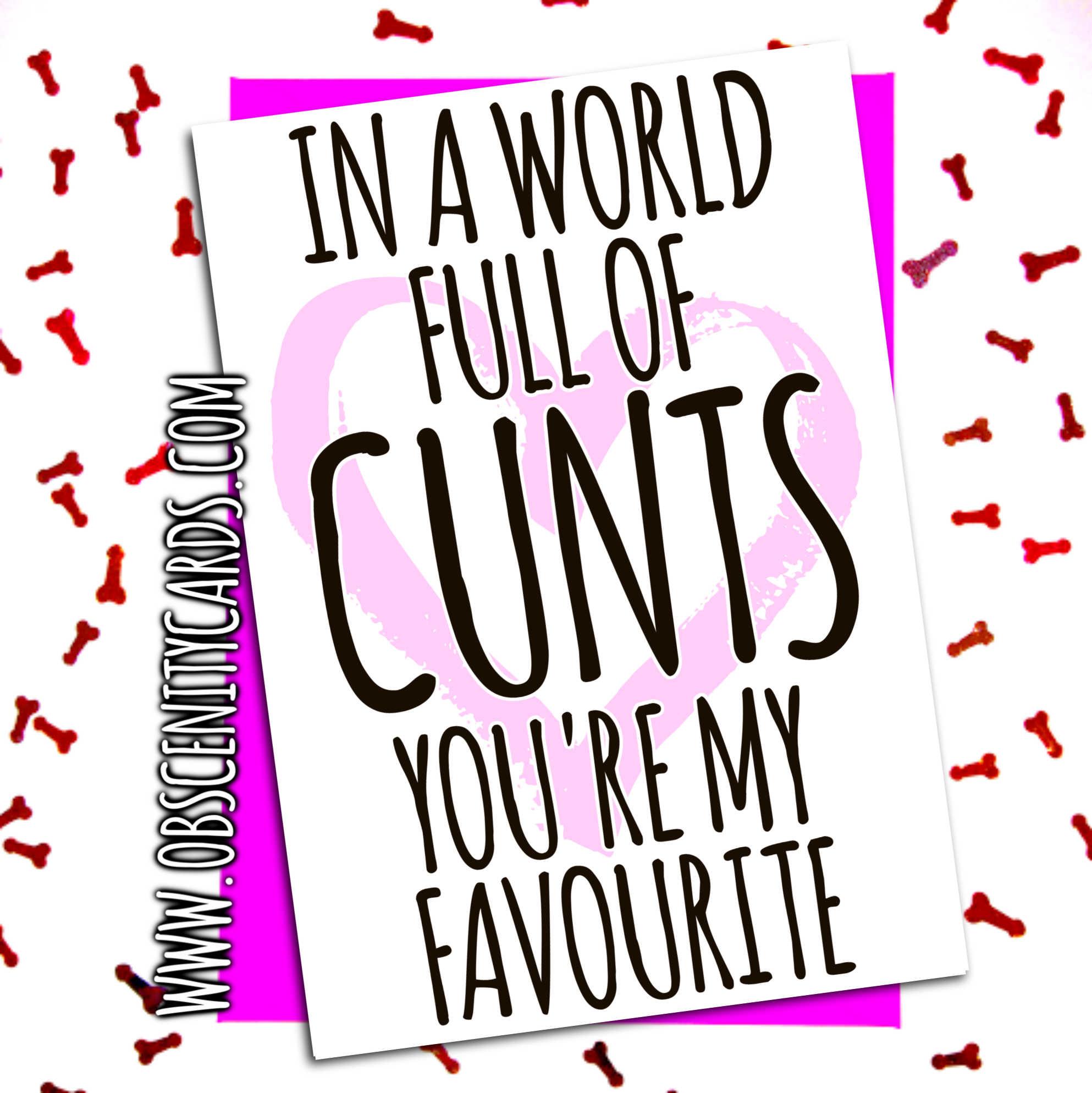 IN A WORLD FULL OF CUNTS, YOU'RE MY FAVOURITE. VALENTINE'S, ANNIVERSARY CARD