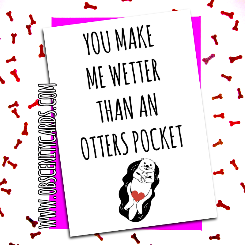 YOU MAKE ME WETTER THAN AN OTTERS POCKET VALENTINE'S DAY CARD Obscene funny offensive birthday cards by Obscenity cards. Obscene Funny Cards, Pens, Party Hats, Key rings, Magnets, Lighters & Loads More!