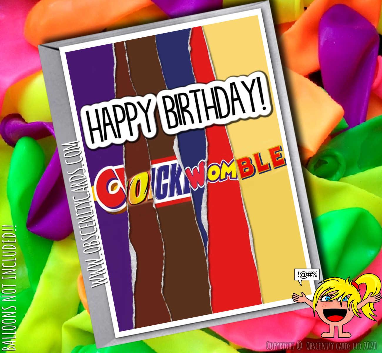 HAPPY BIRTHDAY COCK WOMBLE CHOCOLATE WRAPPER FUNNY BIRTHDAY CARD