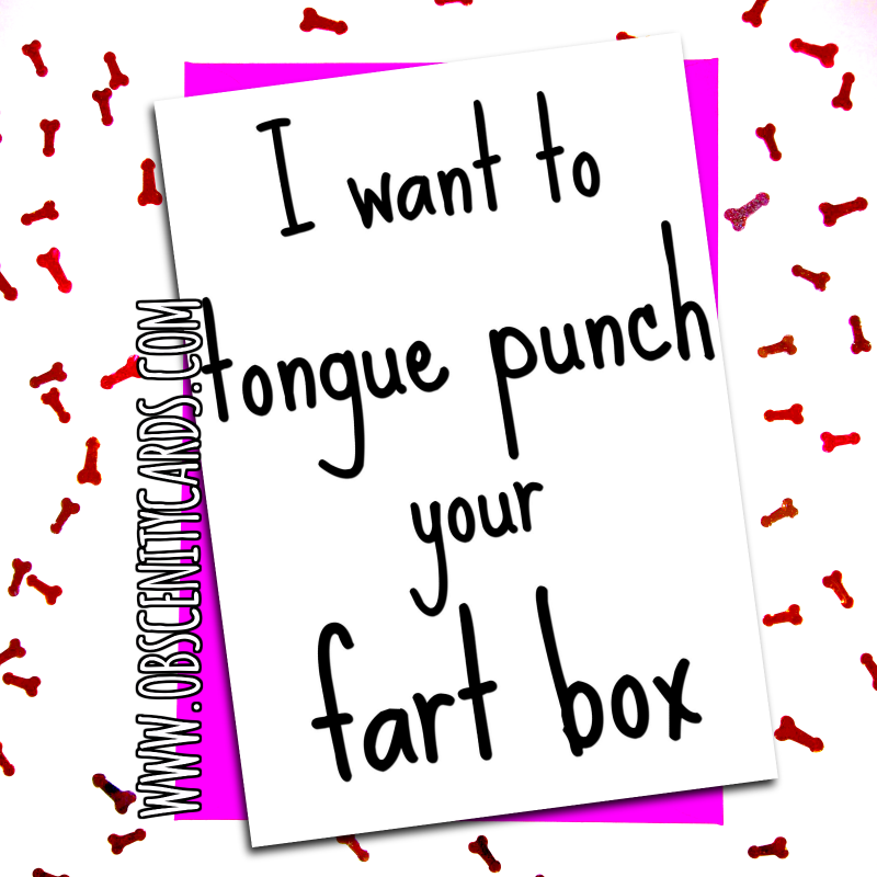 I want to Tongue Punch your fart box!. Obscene funny offensive birthday cards by Obscenity cards. Obscene Funny Cards, Pens, Party Hats, Key rings, Magnets, Lighters & Loads More!