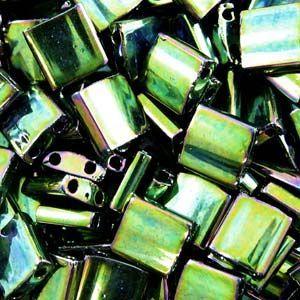 5mm Miyuki Tila Beads in Metallic Green Iris