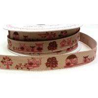 15mm Pink Owl Forest Friends Print Ribbon