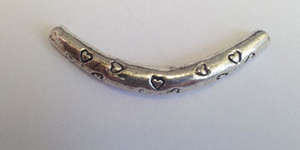 4x33mm Curved Tube with Heart Pattern - Silver Plated