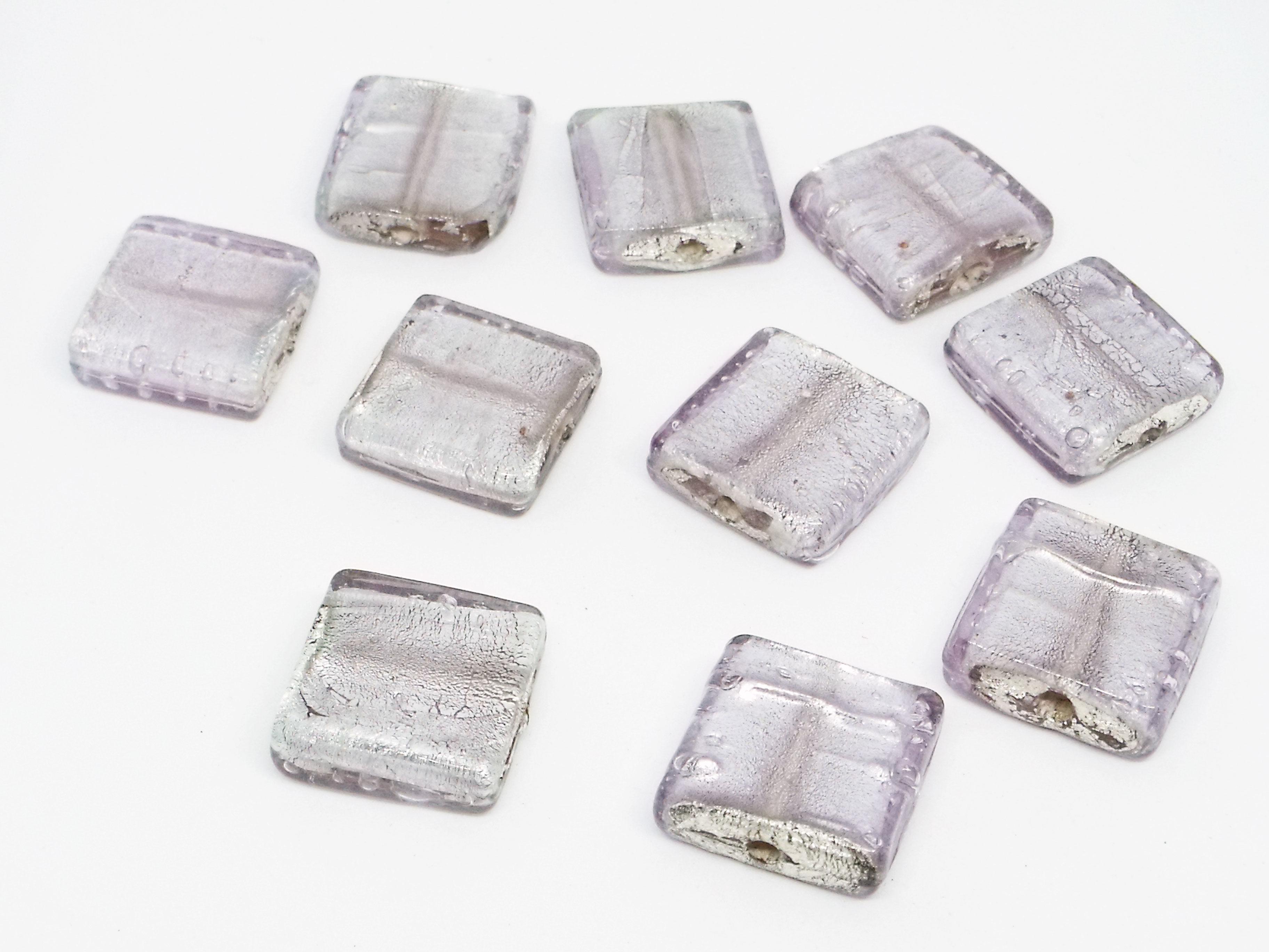 19mm Silver Foiled Square Glass Bead - Crystal Pink Blush