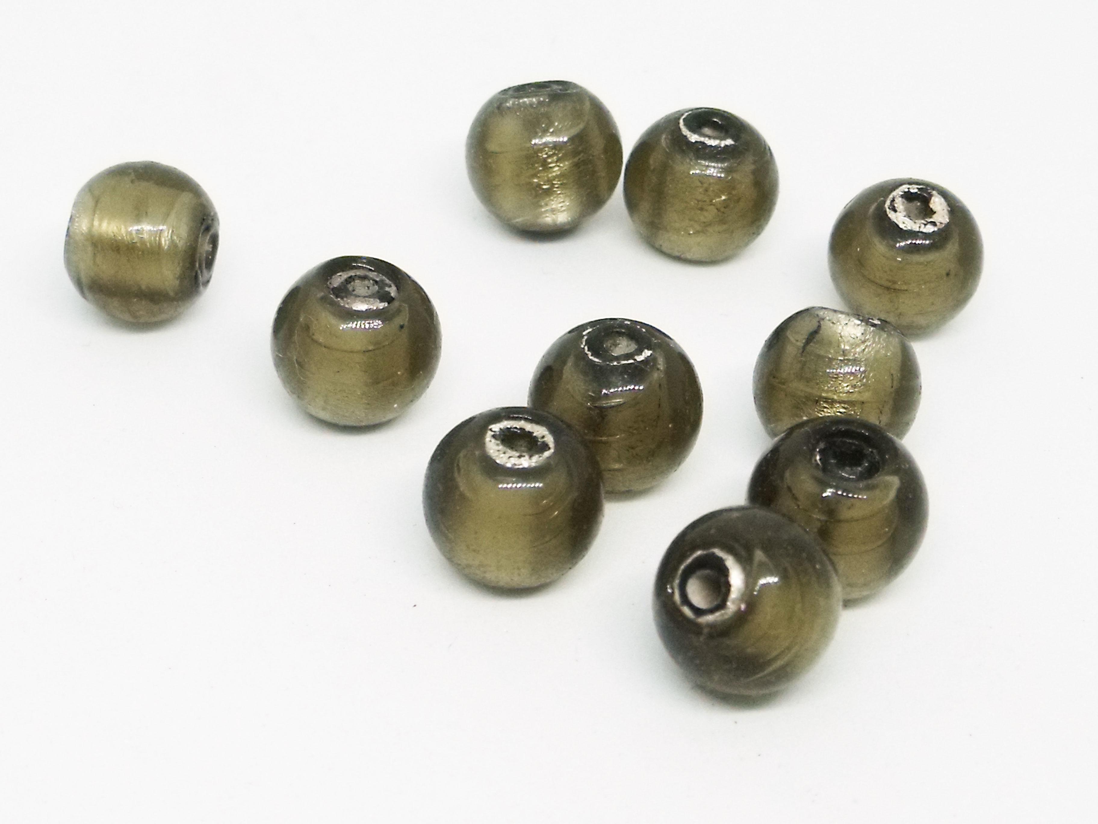 10mm Round Silver Foiled Glass Bead - Clear Black Diamond
